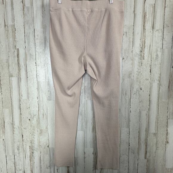 Uniqlo Ribbed Knit Leggings XL Beige Cotton Stretch Loungewear Normcore Cozy EUC - Picture 2 of 9